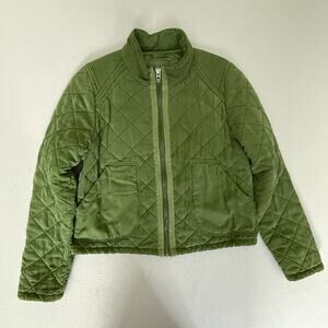 BLANKNYC Green Cropped Quilted Zip Jacket Stand Collar Patch Pockets Size M